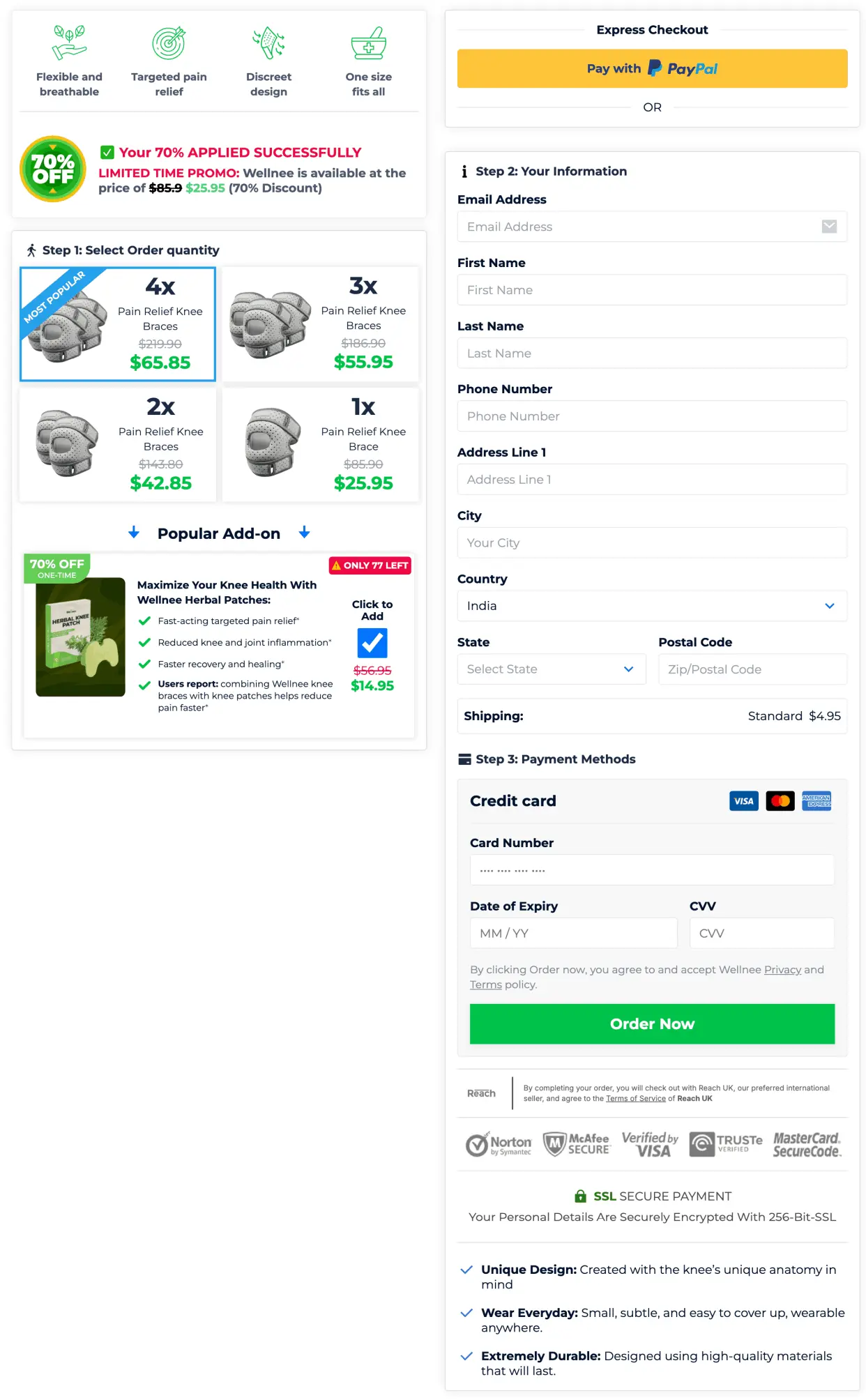 Wellnee knee brace checkout page